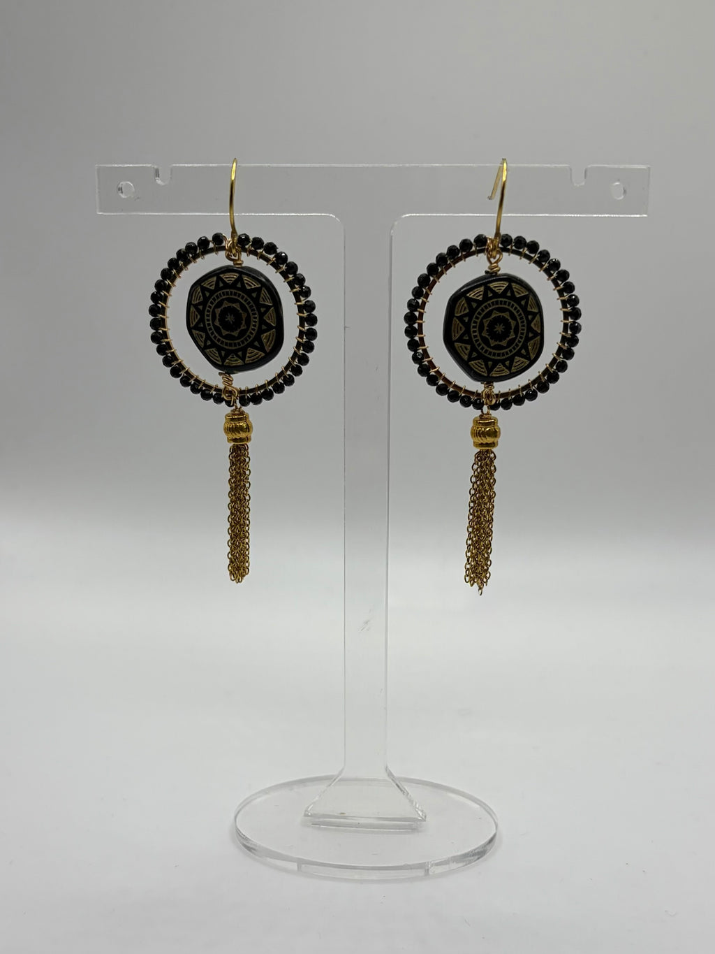 Medium Geneviève vintage bead inspired beaded tassel earrings