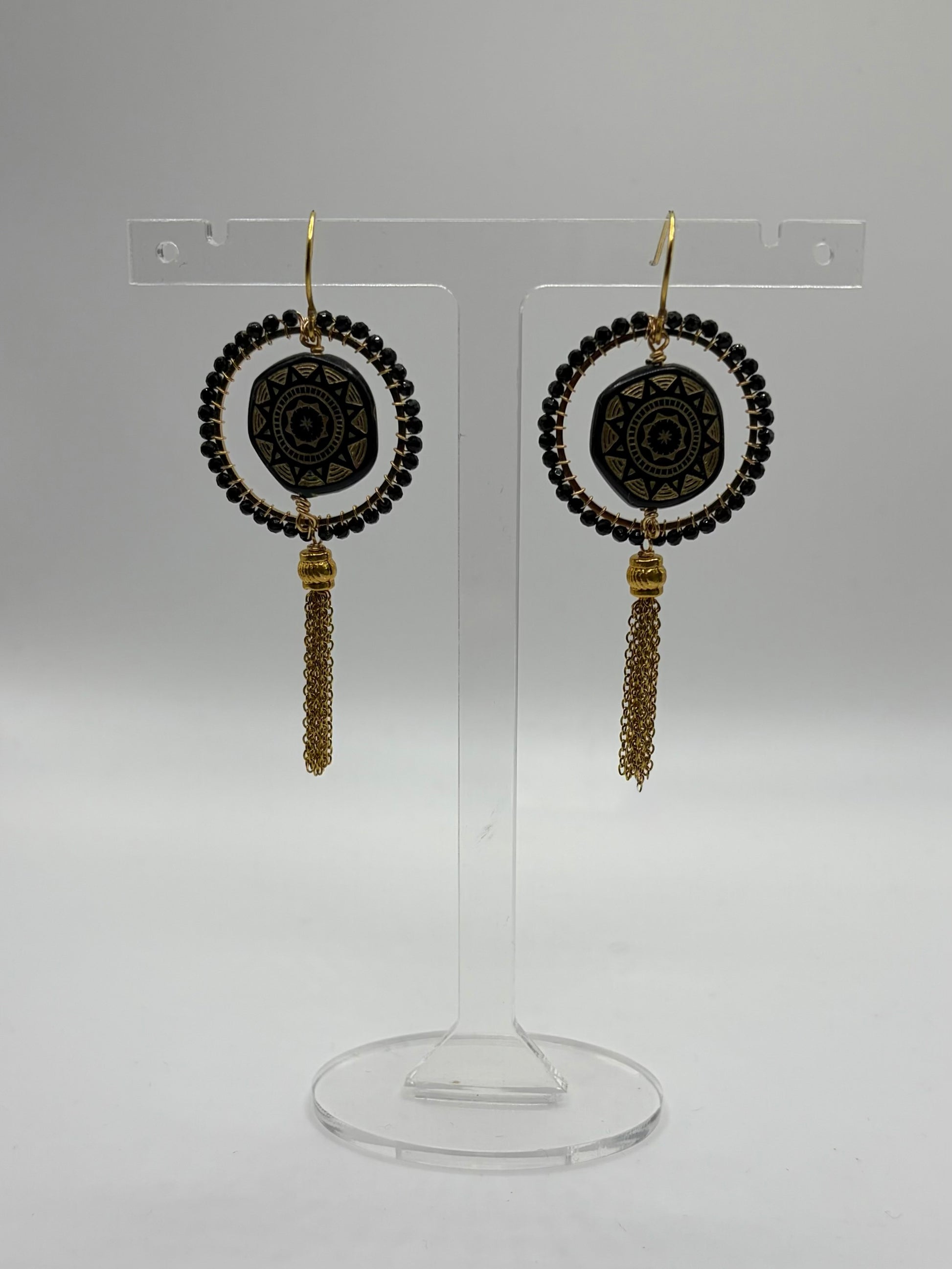 Medium Geneviève vintage bead inspired beaded tassel earrings