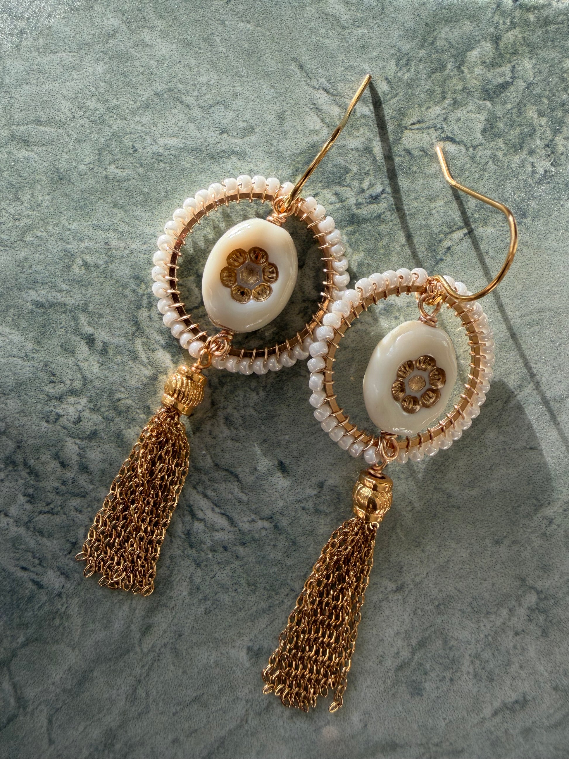 Isabella vintage bead inspired beaded tassel earrings