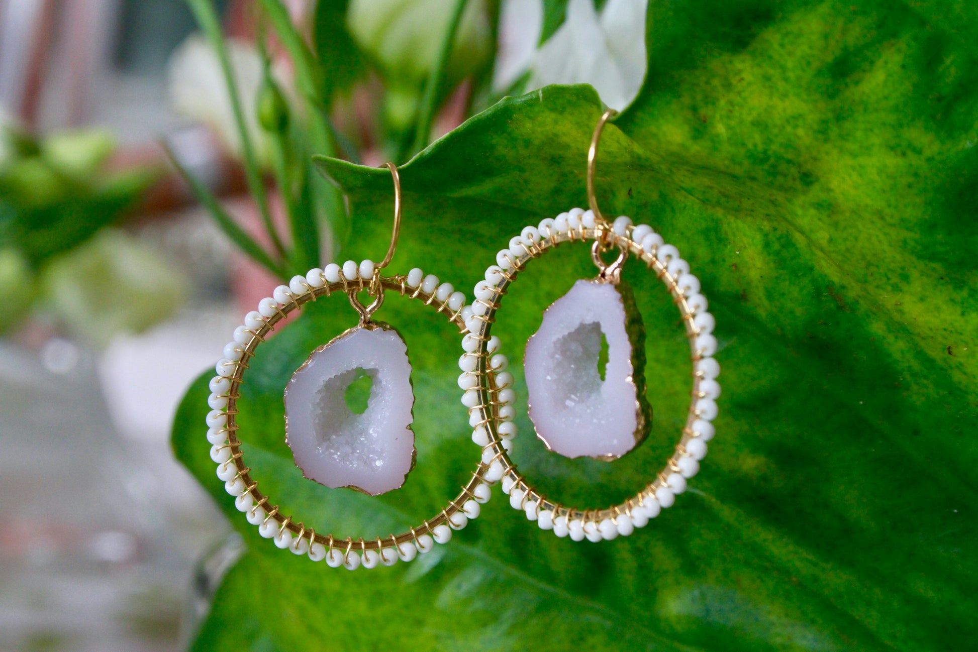 Large Porcelain Halo agate Earrings