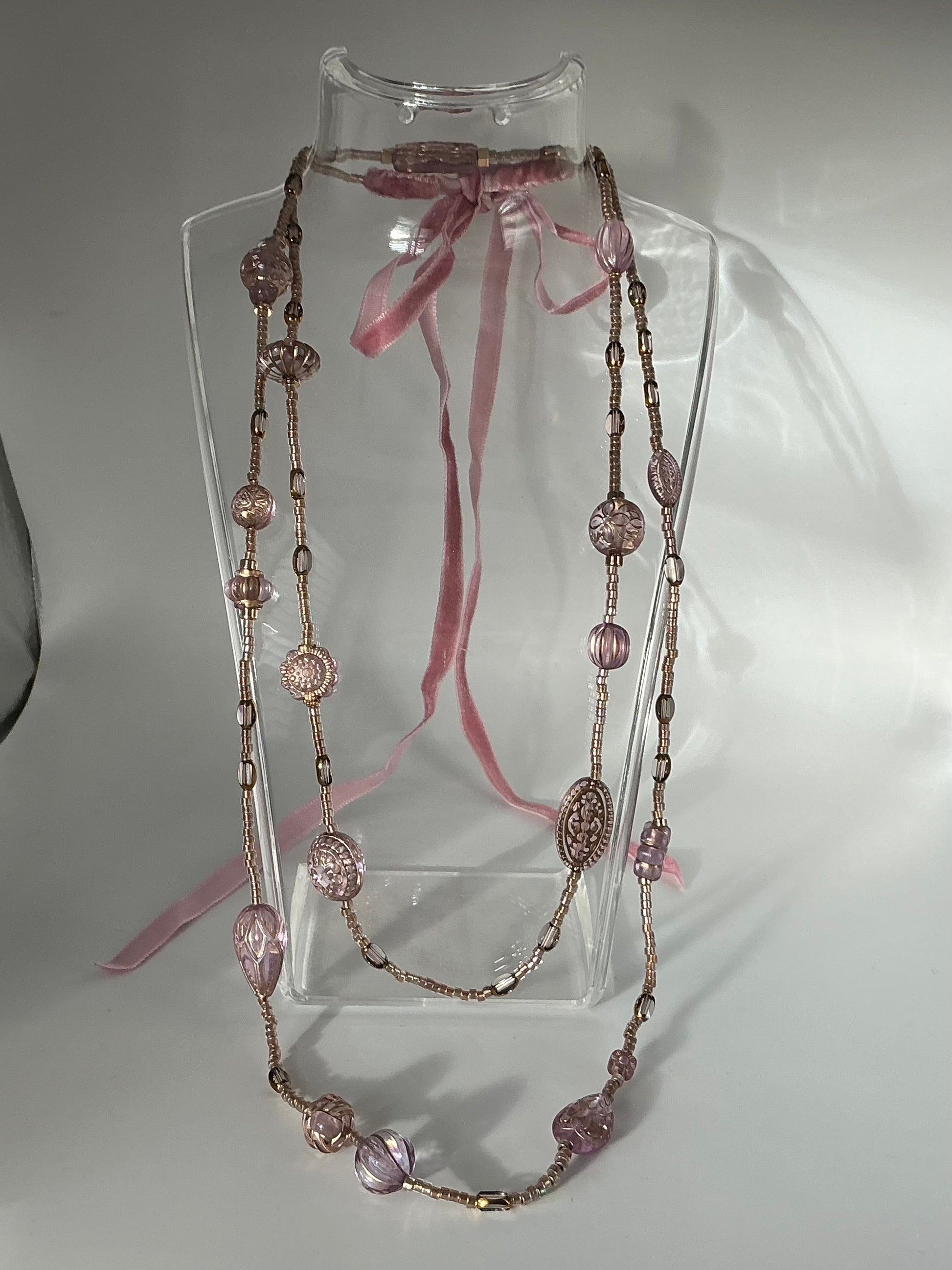 Rose Tabitha vintage bead inspired velvet ribbon necklace