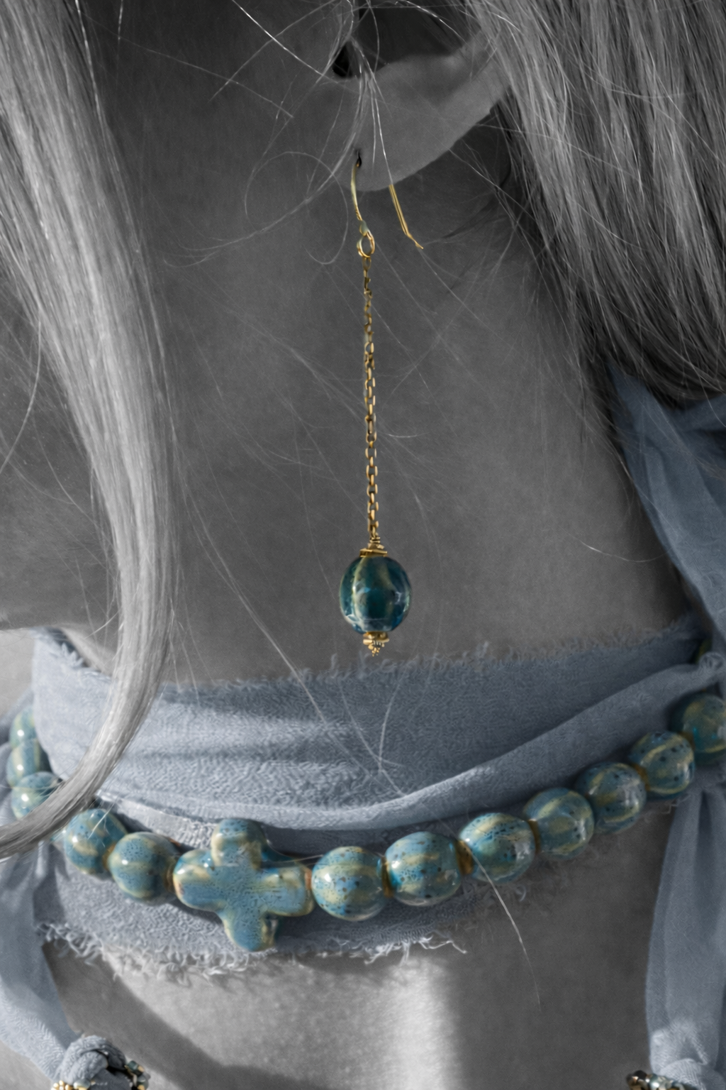 Cerulean blue Orb ceramic bead drop earrings