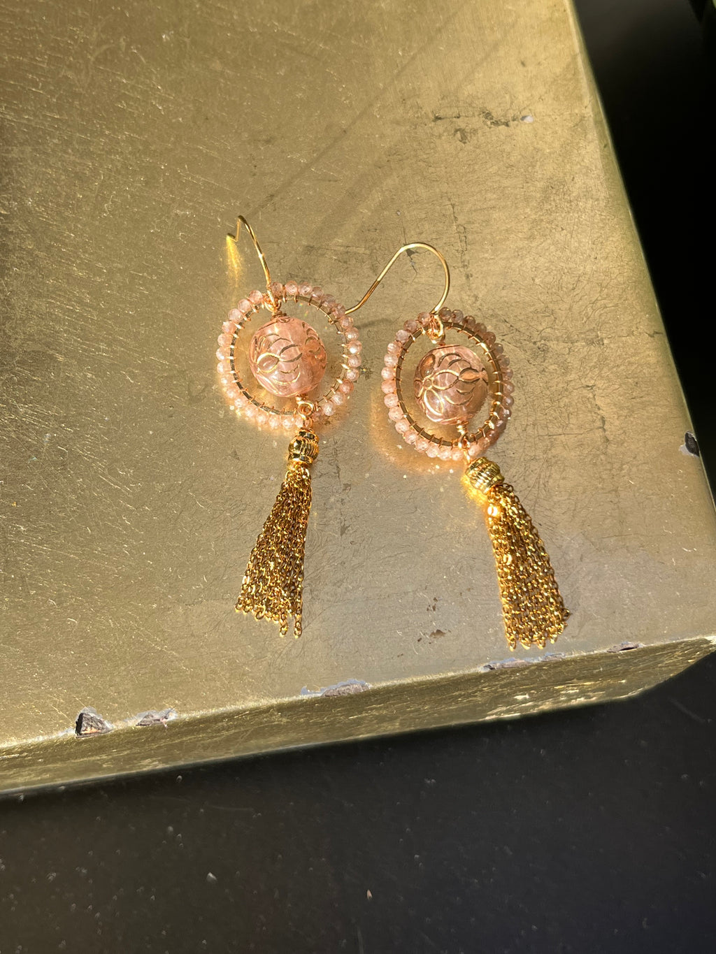 Patience vintage bead inspired beaded tassel earrings