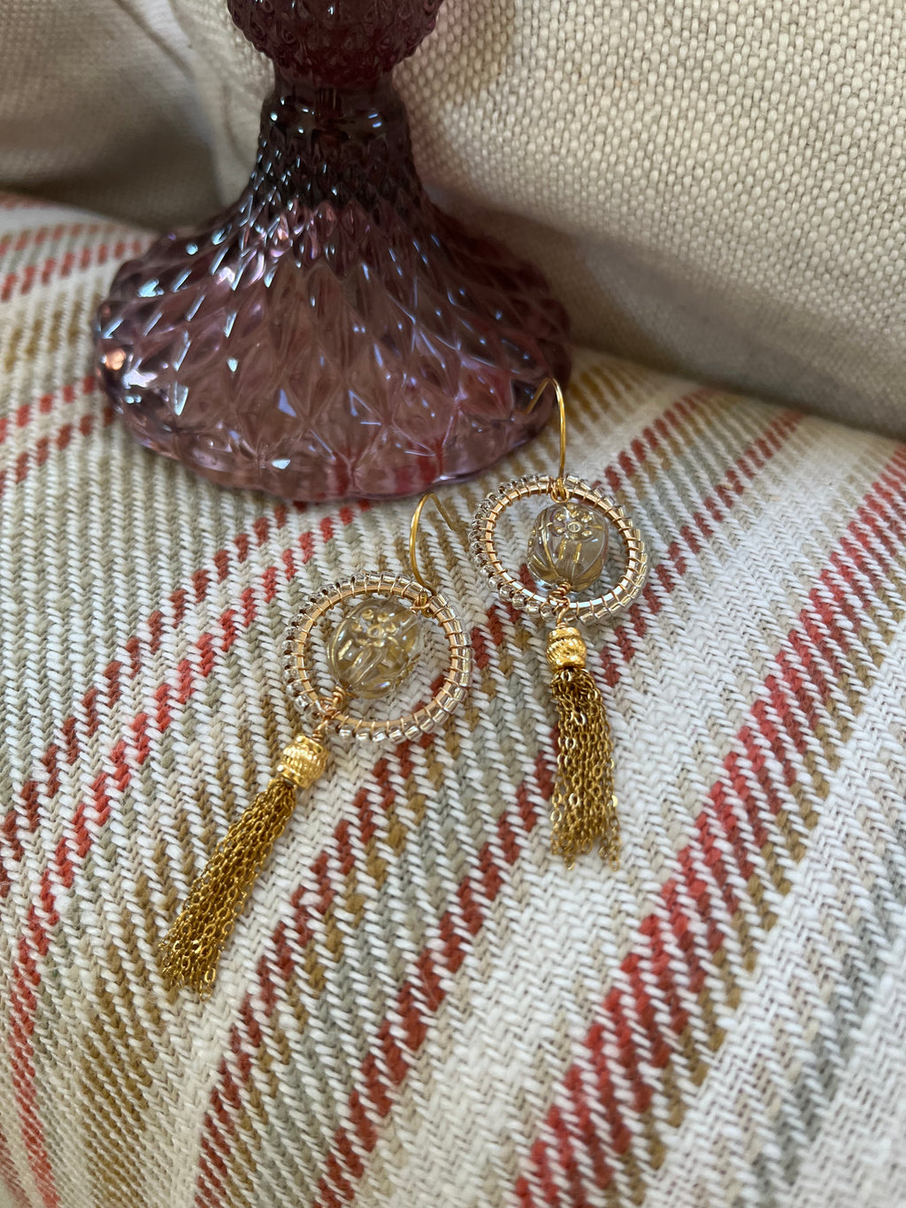 Liberty vintage bead inspired beaded tassel earrings