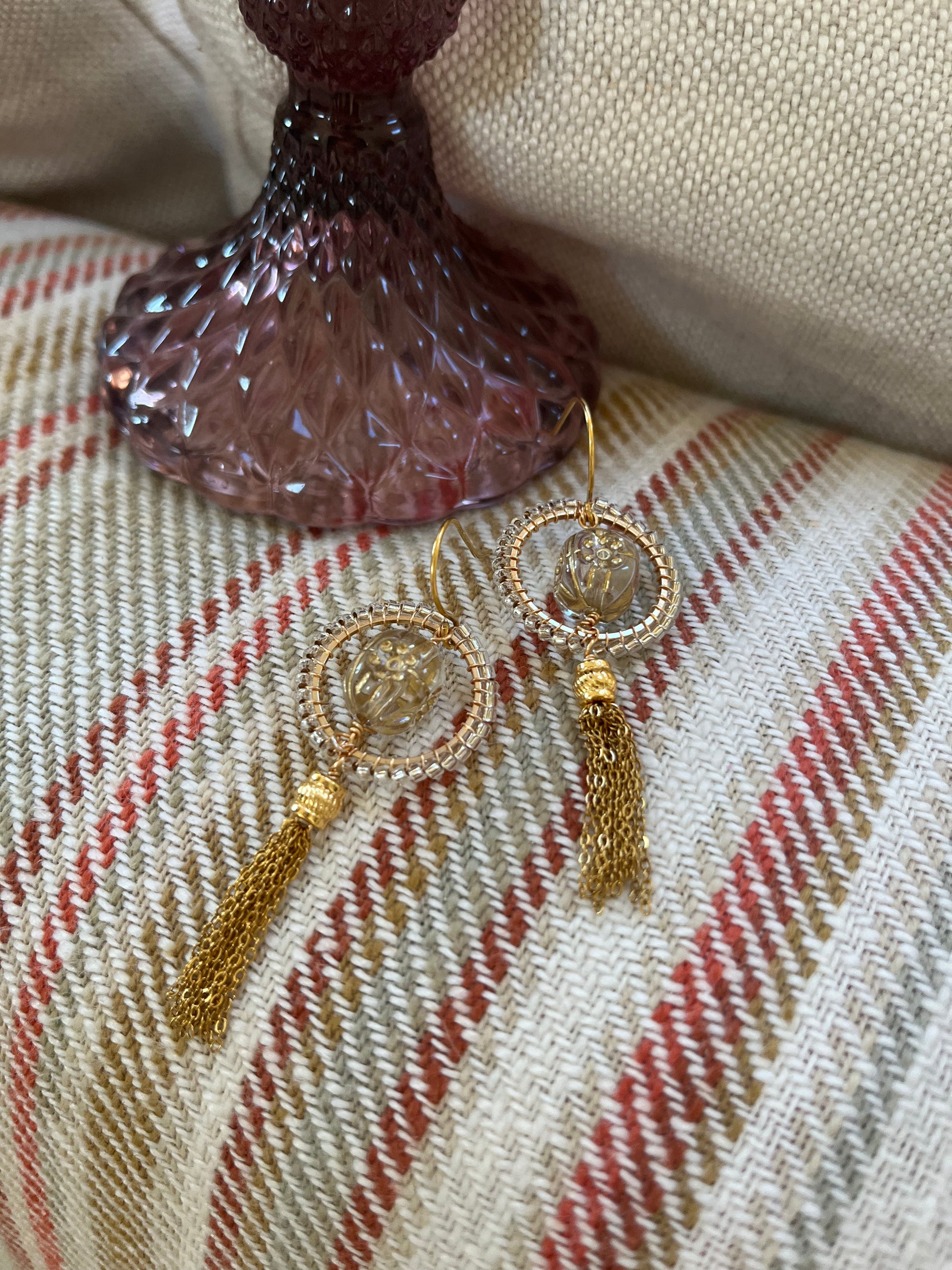 Liberty vintage bead inspired beaded tassel earrings